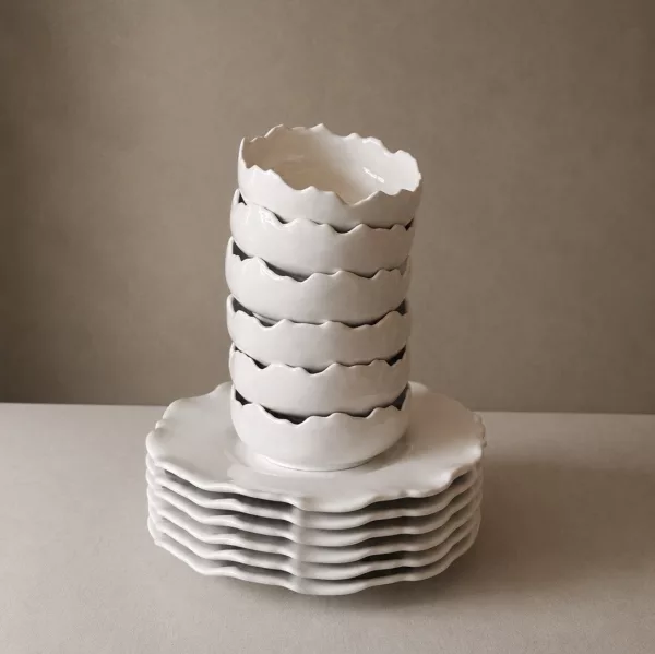 Сервиз обеденный мини 12 предметов с пиалами с зубчиками ручной работы, купить в интернет-магазине антикварня